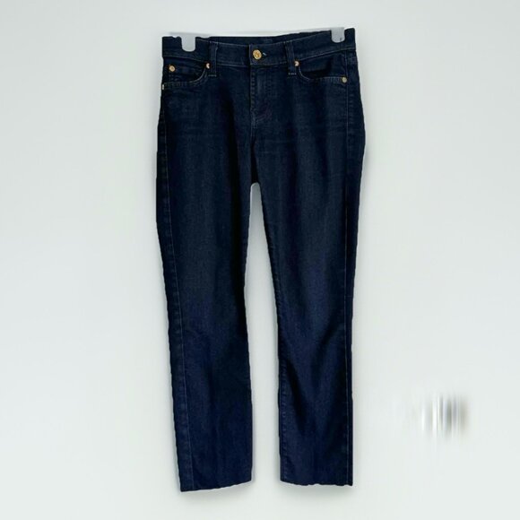 7 for All Mankind Womens Size 25 The Skinny Jeans Blue Distressed Hem Essential - Picture 1 of 10